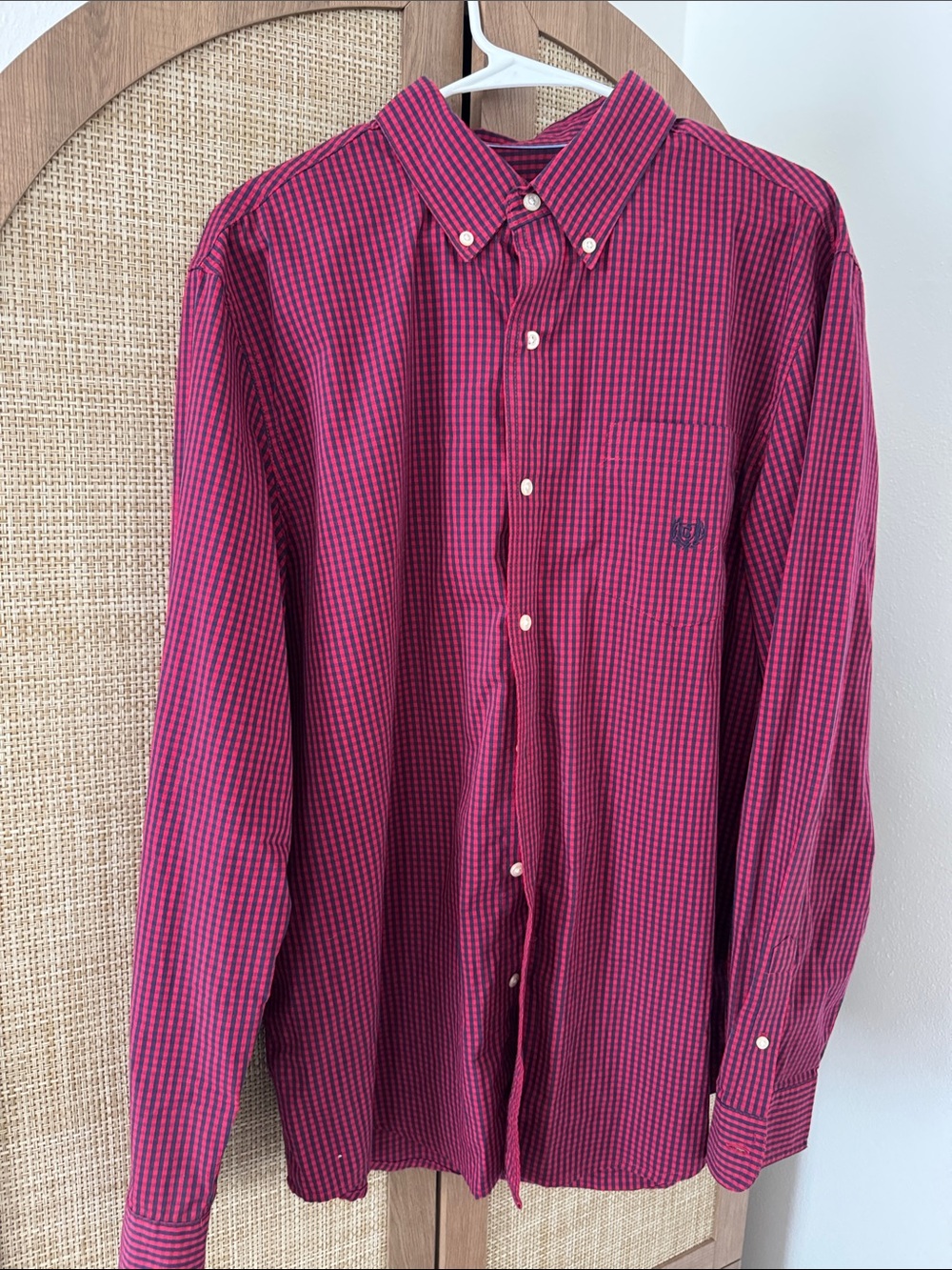 Chaps Men’s XL Red Navy Micro Check Stretch Easy Care Button Down Shirt